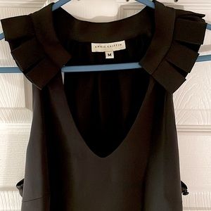 Annie Griffin Black Silk Trapeze Top with Ruffle Collar